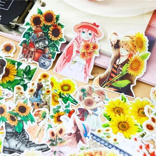 30pcs/ pack Creative Cute Self-made Mori girl sunflower Scrapbooking Stickers /Decorative Sticker /DIY Craft Photo Albums