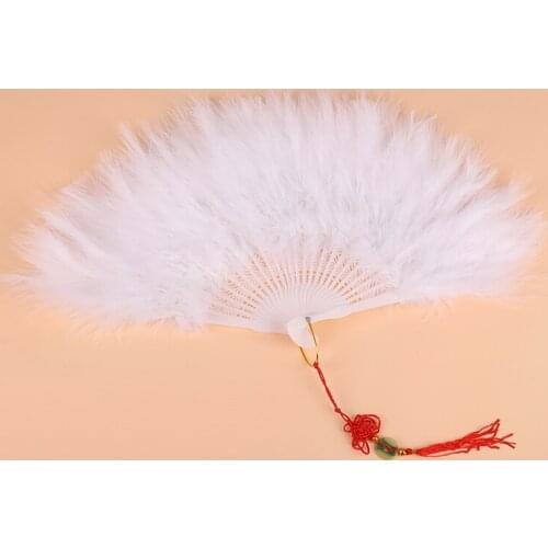 High quality 1pcs White fluffy feather hand fan dance stage show props wedding party Goose feather fan Belly Dance decoration