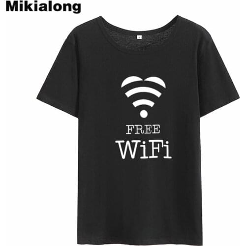 Mikialong Free Wifi Funny T Shirts Women 2018 Summer 100%cotton Short Sleeve Tshirt Women Top O-neck Loose Tee Shirt Femme