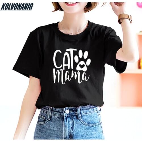 KOLVONANIG Cat Mama Animal Print Women T Shirt Casual Short Sleeve Tshirts Female Cotton O-Neck Loose Women T-Shirt Tops Tees