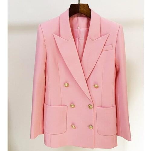 Autumn Womens High Quality Double-breasted Pink Color Blazers Jackets C924