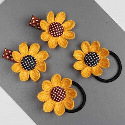 2pcs/set Lovely Girls Flower Hair Clips Handmade Elastic Hair Bands Set Children Kids Sweet Sunflower Headdress Hair Accessories
