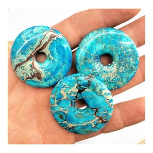 2 PCS Socharming Blue stone pendants donuts shape imperial and snake laces stone material size 40mm