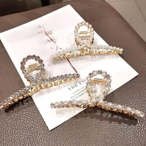 2021 New Fashion Metal Large Medium Colored Pearl Rhinestone Hairpin Pan Hair Claw for Women Girl Hair Accessories Headwear