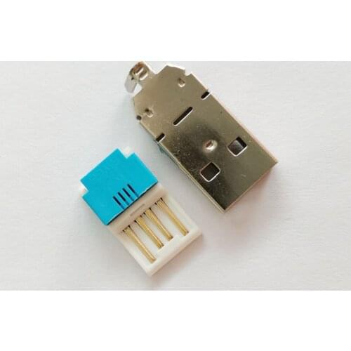 25set 2 in 1 USB-A male plug 2.0 usb connector Punctured Short body Metal casing Press type Solder-free data plug