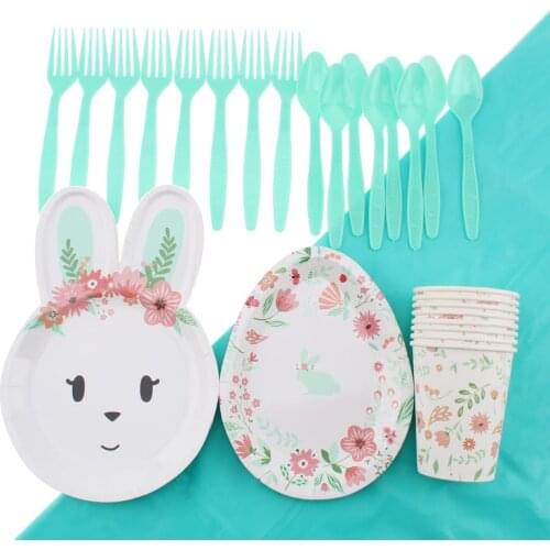 41Pc/Set Rabbit Theme Party Layout Birthday Decoration Baby Shower Plate Napkin Cup Spoon Disposable Tableware Party Supplies