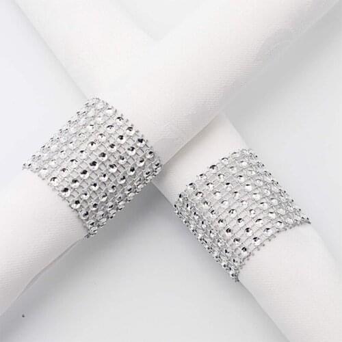 50/100pcs Rhinestone Napkin Rings for Wedding Dinner Bling Decoration Elegant Gold Sliver Napkin Rings Holder Party Supplies
