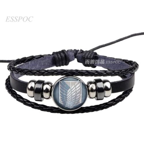 Anime Attack on Titan Survey Corps Black Leather Bracelet Levi Ackerman Eren Cosplay Lover Gift