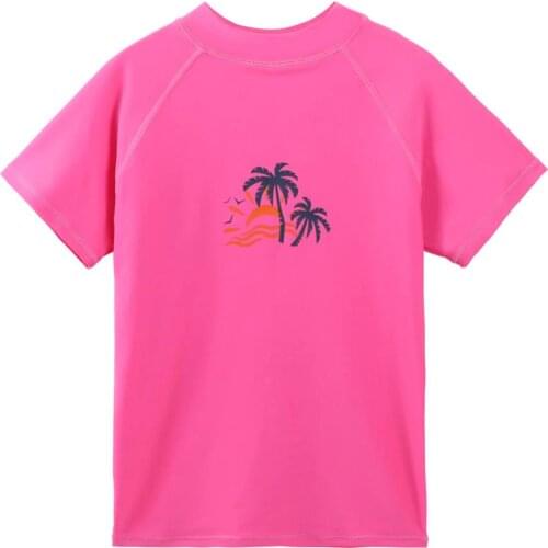 BAOHULU 3-13 Years Children Girls Swimwear UPF 50+ Sun Protection Short Sleeve Print Rash Guards Kids Girl Swim Shirt Summer