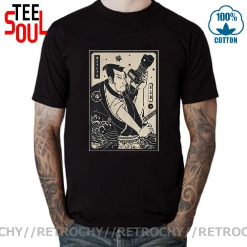 Retrochy Brand Apparel Black White Photographer Samurai T shirt Comic Samurai Cameraman T-shirt Funny Camerist tee Tops camiseta