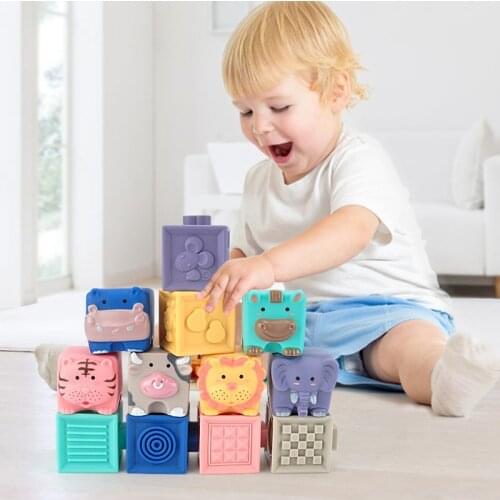 Baby Soft Toys Sensory Silicone Educational Building Blocks 3D Hanging Ball Babies Rubber Teether Squeeze Bath Toys For Toddlers