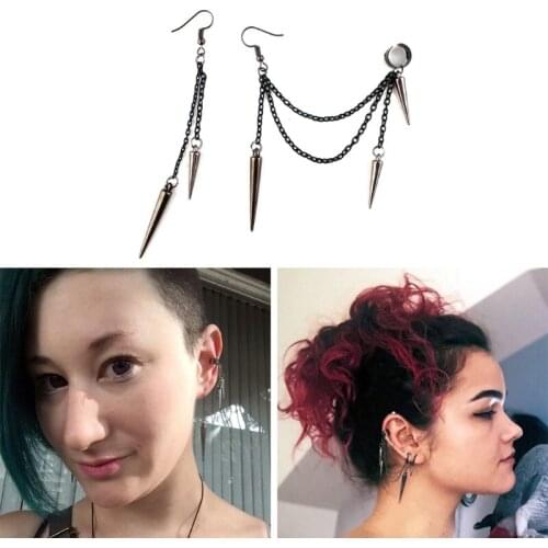 European and American Retro Long and Short Rivets Earrings Ear Clips Punk Barrel Nail Tassel Earrings for Women Girls