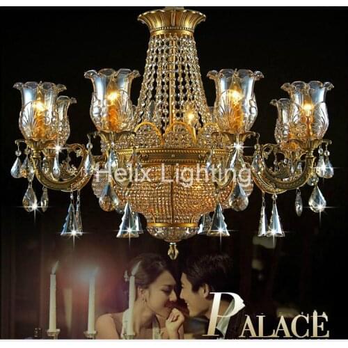 Free Shipping 6L/8L Moder Brass Color Crystal Chandelier Lamp Crystal Lustre Bronze Finish Light Fixture Villa Cristal Lighting