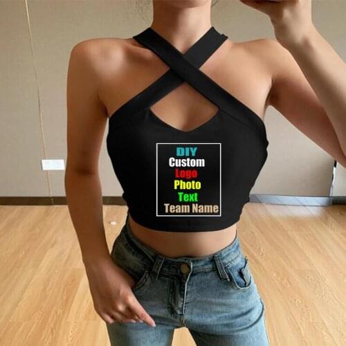Customized Picture LOGO Solid Color Slim Sexy Vest Women Cross Halter Strapless Vest
