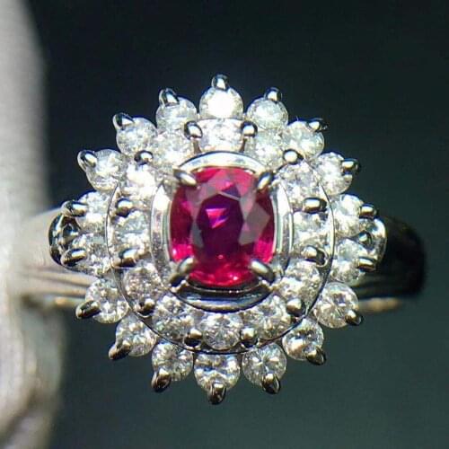 Fine Jewelry Pt900 Gold Real Natural 0.33ct Pigeon Blood Red Ruby Diamonds Wedding Engagement Female Rings for Women Fine Ring