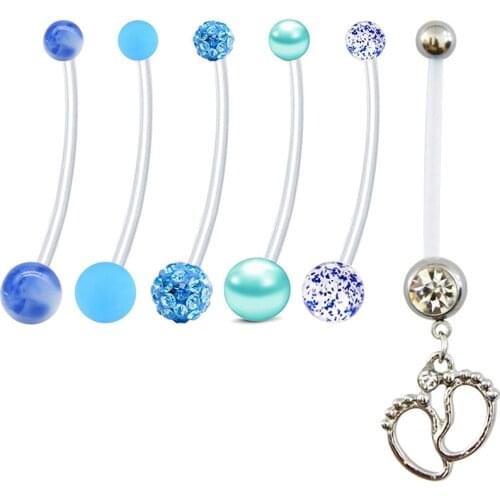 1 inch long pregnant belly button ring 6 belly button perforated cage 14G transparent bendable perforation25mm length