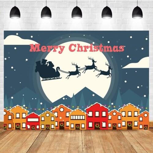 Laeacco Moon Reindeer Sleigh Snowflake Santa Merry Christmas Photo Background Photographic Backdrop For Photo Studio