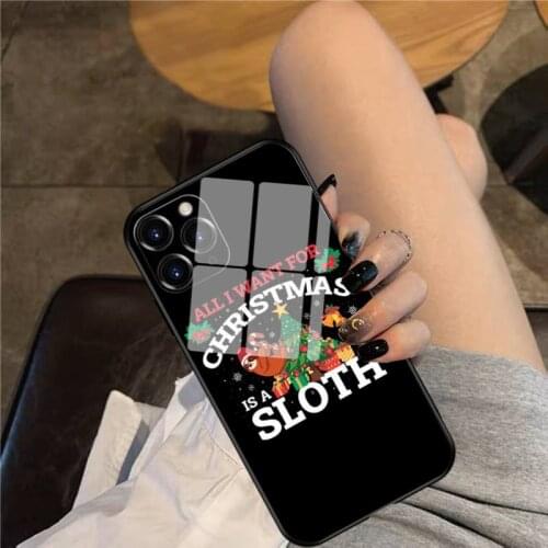 Sloth For Christmas Funny Christmas Gift Phone Case Glass Phone Case For iphone 12 11 Pro Max XS XR X 8 7 Plus SE2 Case