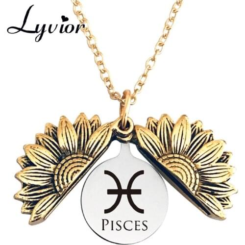 Lyvior Twelve Constellations Sunflower Pendant Delicate Everyday Necklace for Women Minimalist Personalized Jewelry