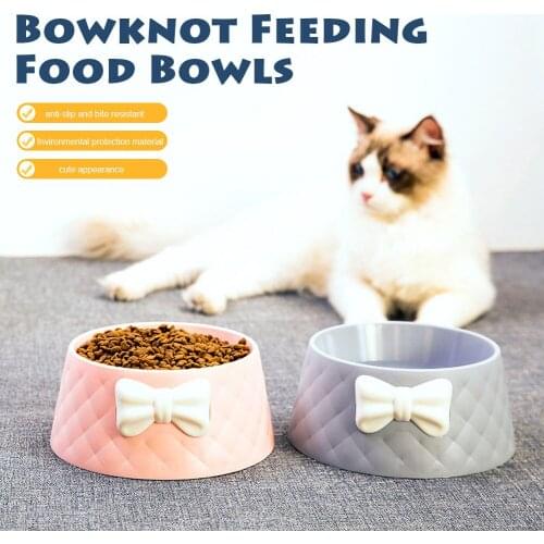 Cute Bowknot Pet Feeder Bowl Plastic Dog Cat Bowl Portable Pet Feeding Dispenser Food Bowl Puppy Kitten Feeder Dish Pet Supplies