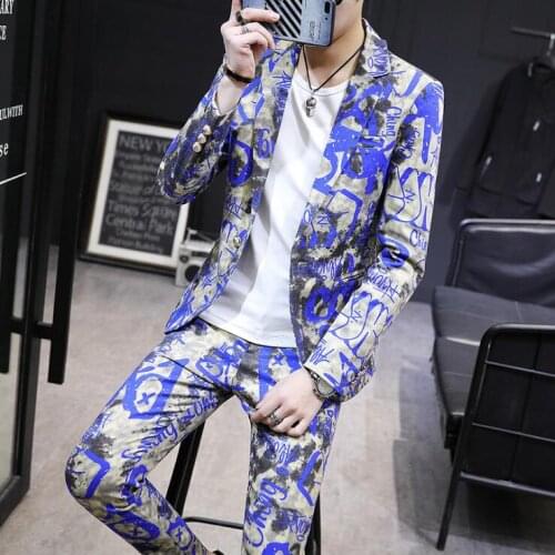 Mens suits Korean version of the personalized nightclub DJ costumes set hairdresser trend handsome flower suit