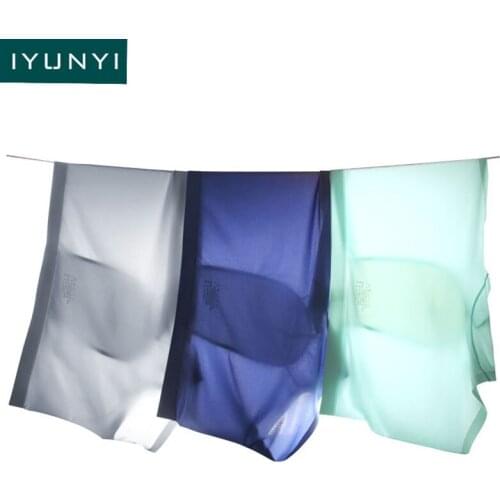 IYUNYI Men Ice Silk Underwear Boxer Shorts Seamless Thin U Convex Penis Pouch Breathable Sexy Transparent Cuecas Underpants