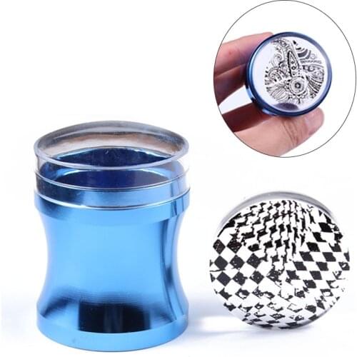 New Blue Metal Handle XL 4cm Jelly Silicone Nail Stamper Scraper Set with Cap DIY Polish Print Stamping Tools