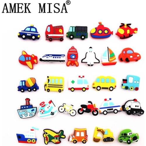 Single Sale 1pc means of transportation model PVC shoe charms decoration shoe accessories for croc jibz Kids Party X-mas Gift