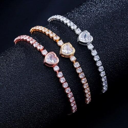 Funmode Romantic Design Heart Shape AAA Cubic Zircon Adjustable Women Bracelet For Women Party Jewelry pulseira Wholesale FB105