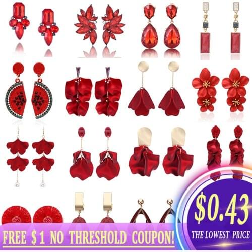 New Fashion Red Pendant Earrings Handmade Flower Crystal Statement Earrings 2020 Party Dangling Earrings For Women Gift