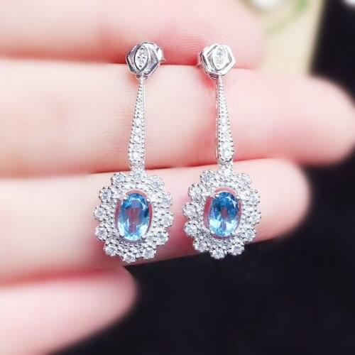 Natural real blue or pink topaz drop earring Per jewelry 4*6mm 0.6ct*2pcs gemstone 925 sterling silver Fine jewelry X218374