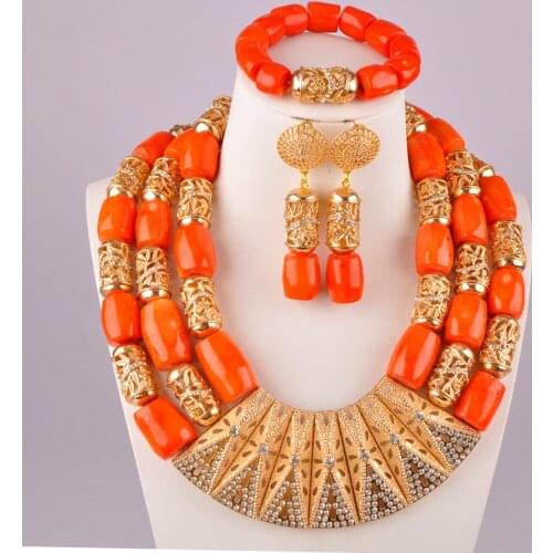 Stylish orange nigerian coral beads jewelry set costume necklace african coral set C21-23-05