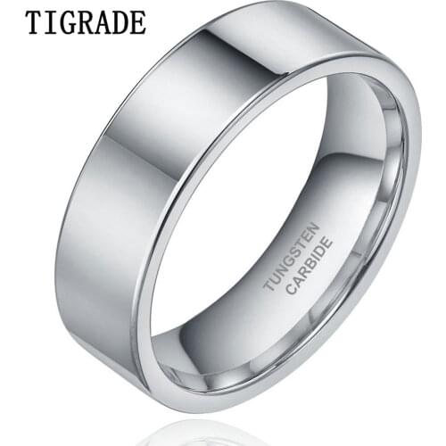 TIGRADE Flat 8mm High Polished Pure Tungsten Carbide Ring Women Men Wedding Engagement Band Fashion Jewelry Comfort Fit