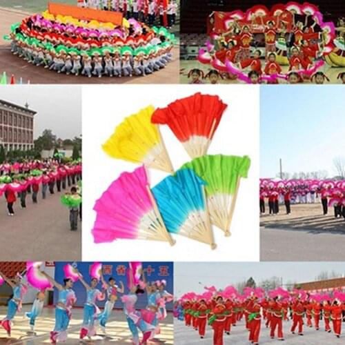 Chinese Style Handmade Bamboo Handle Artificial Silk Folk Art Belly Dancing Fan Gradient Long Decorative Fan Decorative Fans