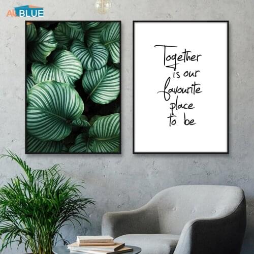 Green Plant Leaf Canvas Art Prints Posters Nordic Quote Wall Art Canvas Painting For Living Room Wall Picture Scandinavian Decor