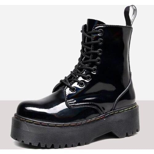 Rainbow Martens Boots Women Platform Side Zipper Laser Short Boots 8-Eye Trifle Bottom Lace-up black High Quality Leather Shoes