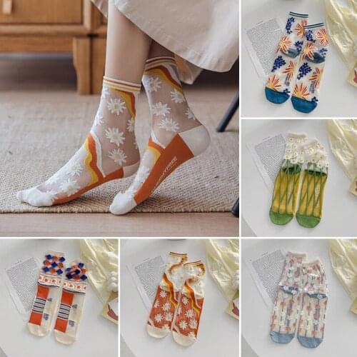 1Pair Womens Summer Mesh Cotton Ankle Socks Floral Transparent Thin Lace Sheer Mesh Breathable Fashion Ankle Socks