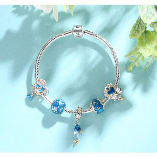 Blue Ocean 2021 Summer New 925 Sterling Silver Enamel Charms Pendant Beads Fits Original Women Pandora Bracelets DIY Jewelry