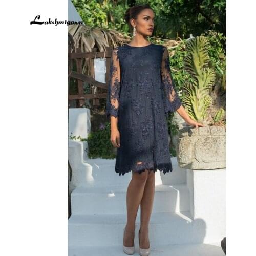 Long Sleeve Lace Appliques Knee Length O Neck Mother Of The Bride Dresses Simple Plus Size Newest Elegant Abito Mamma Sposa 2021