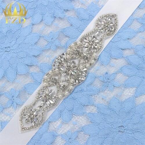 1piece)Handmade Bling Iron Sew On Hot Fix Beaded Sliver Crystal Bridal Appliques for Wedding Dresses DIY Belt Headbands Garters