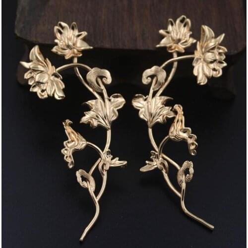 2pairs Brass Casted Lotus Flower Leaf Branch Oriental Stamping Charms Quality Connectors Mori Girl DIY Hair Jewelry Accessories