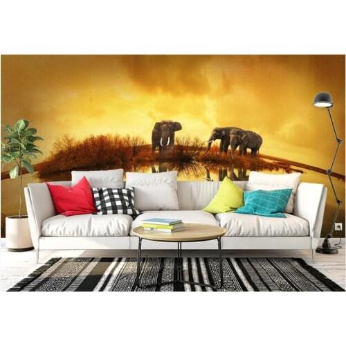Custom photo 3d wallpaper African Elephant Grassland Lake living room home decor 3d wall murals wallpaper for walls 3 d