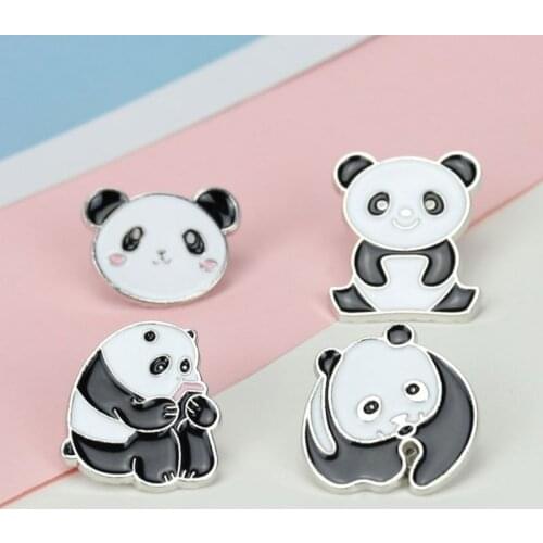 4Pcs Cute Panda Bear Enamel Lapel Pin Animal Pride Brooch Fashion Jewelry