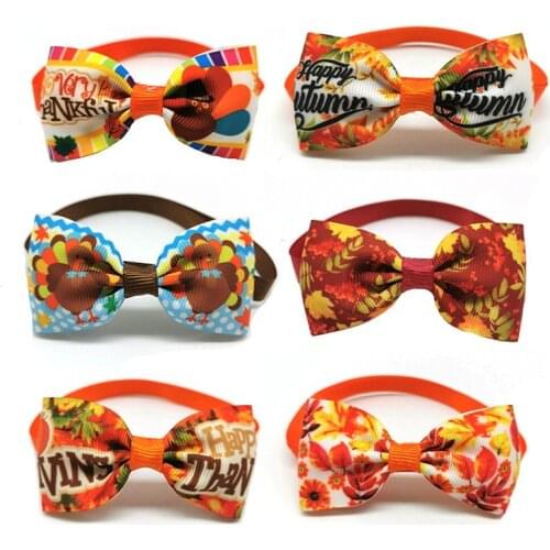 50pcs New Thanksgiving Dog Bow Tie Turkey Pet Products Dog Accessories Pet Dog Bowtie Cute Bow Tie Dog Pet Cat Holiday Supplies