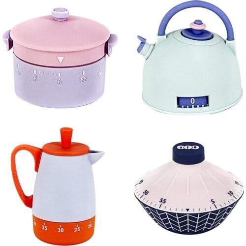 60 Minute Kitchen Timer Cute Cartoon Kettle Pot Shape Mechanical Timer Cooking Gadgets Learning Games Countdown Timer Reminder
