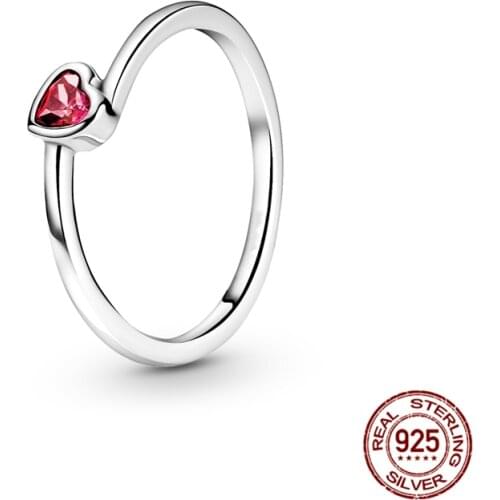 Authentic 925 Sterling Silver Red Heart-Shaped Zircon Ring Women Hot Fashion Jewelry 2021 New Design For Party Gift CMR102