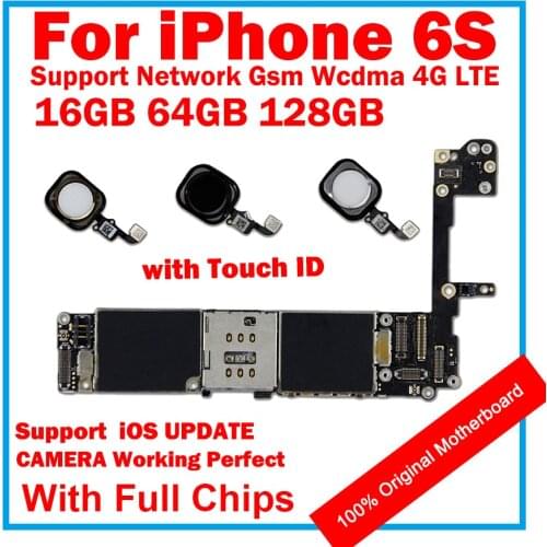 ICloud Free unlocked For iPhone 6s 6 s Motherboard With Touch ID Fingerprint 32g 64gb 128g Mainboard black white Gold Full chips