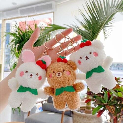 Cute Cartoon Animal Plush Keychain Teddy Bear Doll Pendant Strawberry Bear Rabbit Plush Toy Keychain