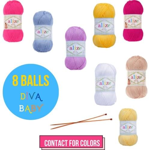 8 Balls Alize Diva Baby, Baby Yarn, Microfiber Acrylic, Knitting Yarn, Light Silky Yarn, Yarn for Crocheting, Hand Knitting