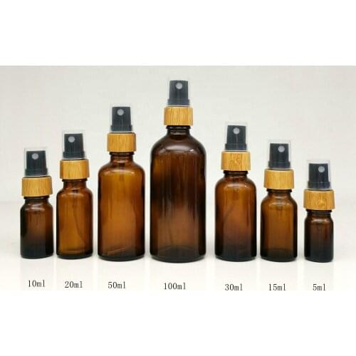 Amber Clear Glass Bottle With Bamboo Lid Use For Essential Oil Dropper Bottles Perfume Jar Lotion Bottle Skin Care Spray Bottles